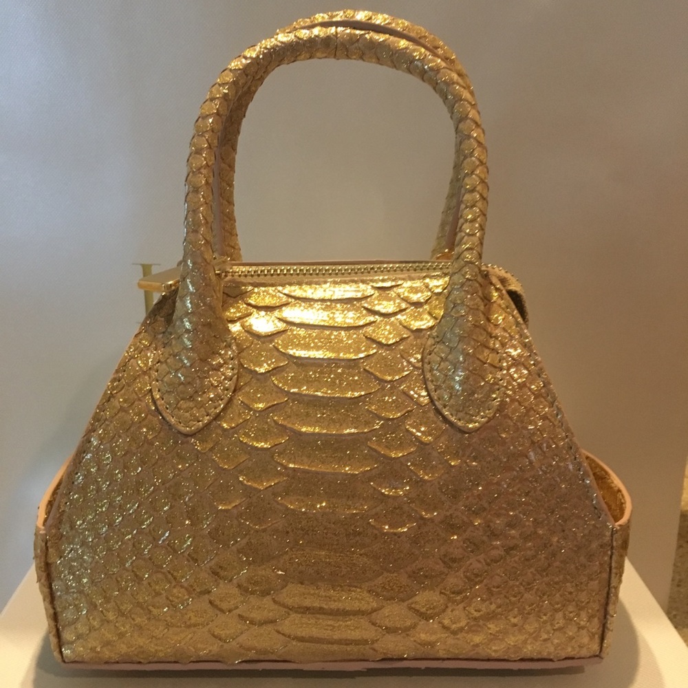New La Perla Gold Glitter Python Mini Bag